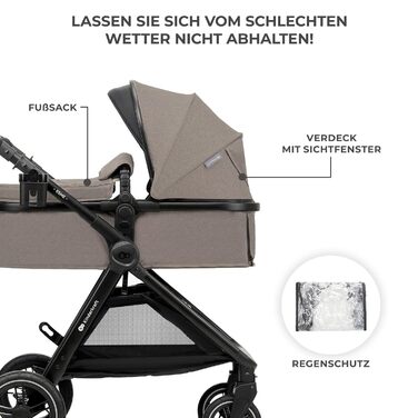 Дитяча коляска Kinderkraft ESME 3-в-1: комплект, до 22 кг, автокрісло I-size, бежевий колір