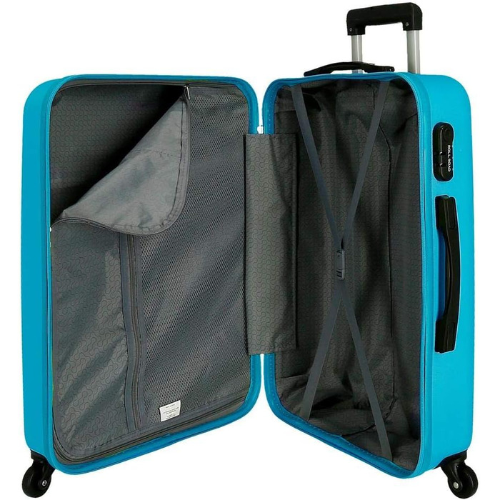 Валіза ручної поклажі Roll Road з ABS-пластику, кодований замок, 4 колеса, блакитний колір, набір