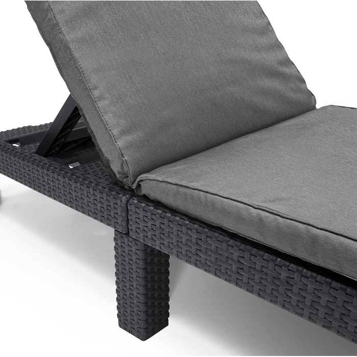 Шезлонг Daytona Deluxe Allibert Keter для саду, тераси та балкону, сірий, з регульованою спинкою, з подушкою, пластиковий, імітація ротангу, 195x65x25,5 см