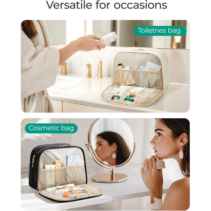 Сумка для косметики BAGSMART для жінок, велика дорожня косметичка, об'ємна косметична сумка, сумка для макіяжу та косметики з ручкою, чорна