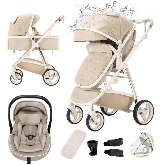 Дитяча коляска 3 в 1 Gcarebb з автокріслом, легка та портативна, комплект для новонароджених 0-4 роки, комбінована коляска з алюмінієвим каркасом