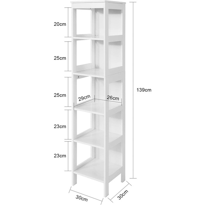 Полка для ванної кімнати SoBuy BZR14-W з 5 полицями, 30x139x30 см, білий колір