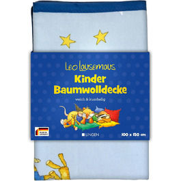 Дитяча бавовняна ковдра Leo Lausemaus, синя, 100 х 150 см, сертифікат Oeko-TEX - легка ковдра з 100 бавовни, підходить для сушіння в машині - для хлопчиків і дівчаток