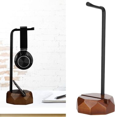 Підставка для навушників з дерева, чорний горіх, з силіконовими подушечками. Стильна та надійна для дому, офісу, студії, спальні або кімнати з телевізором