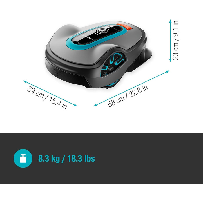 Робот-газонокосачка Gardena Smart Sileno Life 1000: інноваційна технологія LONA KI, SensorControl, для схилів до 35%, з smart Gateway, UK-версія (19702-68), чорний/бірюзовий/сірий