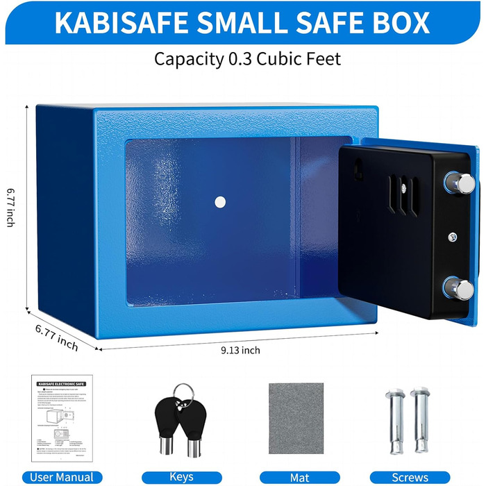 Цифровий сейф KABISAFE 6,8 л: компактний сейф для дому та офісу, з електронним замком та 2 ключами, білий (Blue)