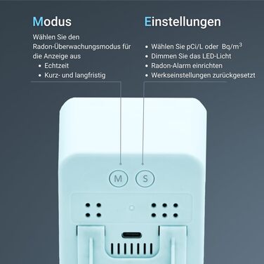 Виявлення радону Ecosense EB100 EcoBlu: моніторинг за 10 хвилин, простий у використанні, білий (блакитний)