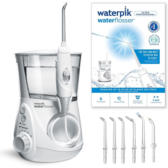 Waterpik Ultra Professional: Іригатор для порожнини рота, 6 насадок, 10 режимів, білий