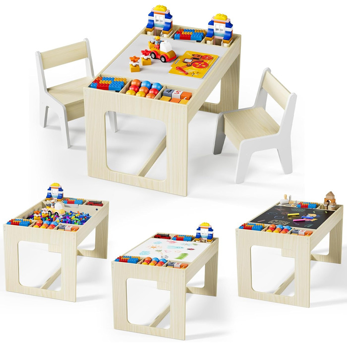 Дитячий стіл та стільці Mamizо з місцем для зберігання, набір для дитячої кімнати, школи, дитячого садка, від 3 років (білий)
