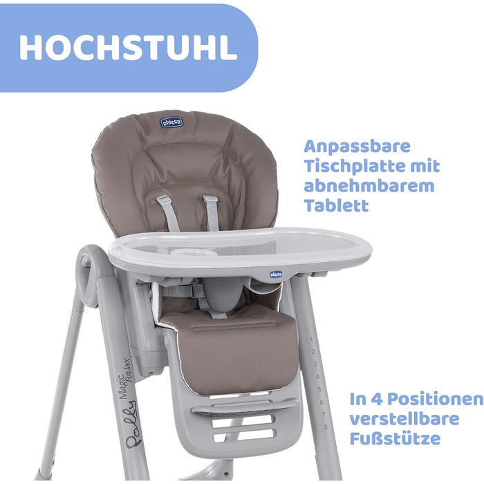 Високий стільчик Chicco Polly Magic Relax з іграшковим центром та зменшувачем для новонароджених, 8 положень по висоті, 4 колеса, Made in Italy