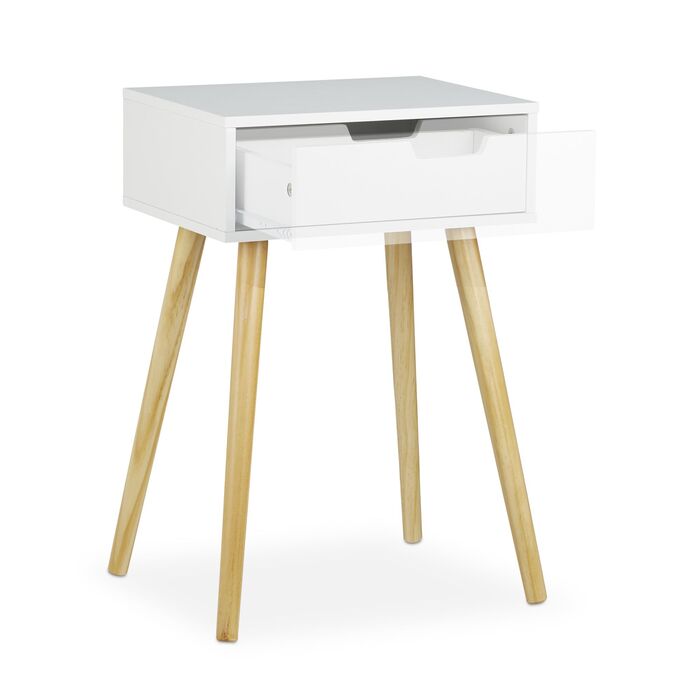 Приліжкова тумбочка Relaxdays біла з шухлядою
