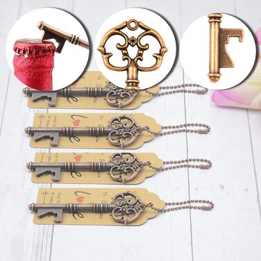 Вінтажний ключ-скелет, 52 шт., відкривачка для пляшок, весільний подарунок, сувенірний набір для гостей, Подарункова листівка і брелок для ключів (старовинна мідь)