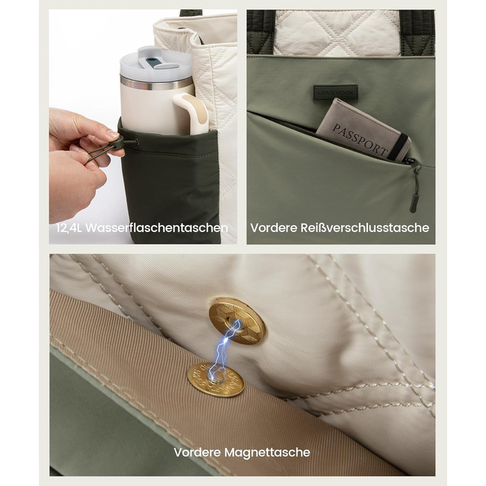 Сумка-шопер LOVEVOOK для жінок: велика, легка, для ноутбука 15,6/17,3 дюймів, робоча/університетська, для роботи, навчання, подорожей (бежево-зелений)