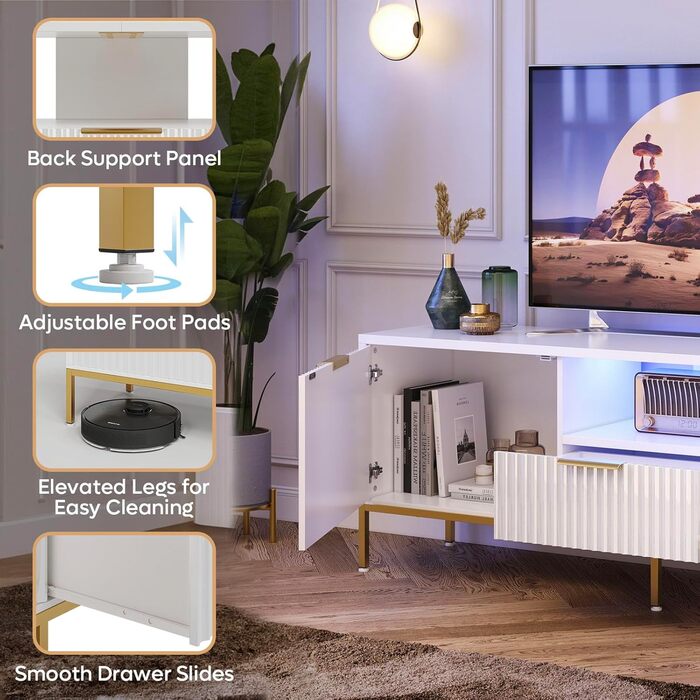 Тумба під ТВ Bestier для телевізора 55/60 дюймів, біла, з полицями для зберігання - сучасна медіа-консоль для вітальні та спальні