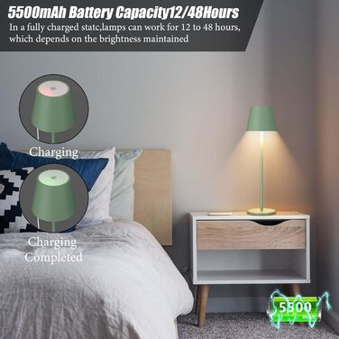 Aipsun LED настільна лампа акумуляторна, регульоване світло, зелена, 5500mAh, IP54, для ресторану, спальні, бару
