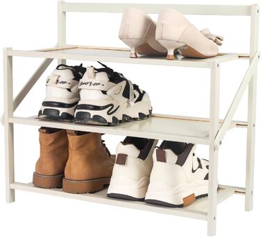 Підставка для взуття 3 рівні, бамбук, складна, для невеликих приміщень (50 см, біла)