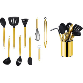 Набір кухонного приладдя ECHTWERK, ручка з нержавіючої сталі, тримач для посуду, антипригарний силіконовий посуд, EW-KS-1201K (золото, 10 предметів)