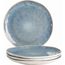 Набір з 4 обідніх тарілок, крапчаста глазур, органічні форми, вінтажний вигляд, кераміка, синій (макс. 60 символів)