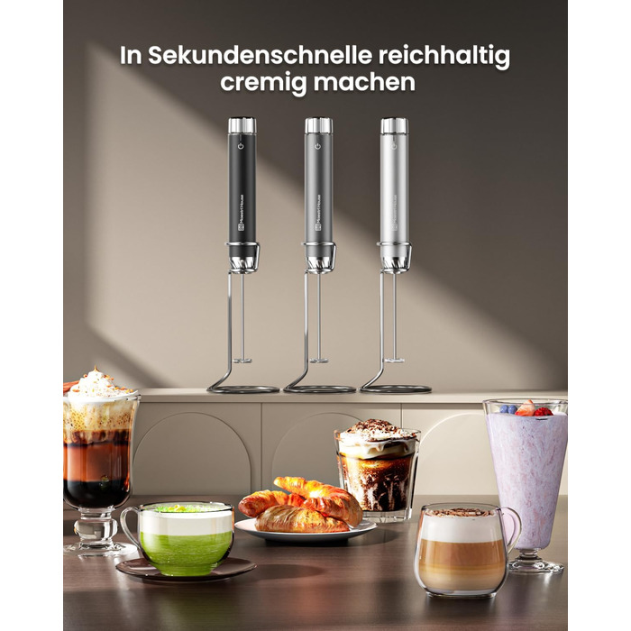 Електричний піноутворювач для молока Maestri House з регулюванням швидкості, знімний металевий вінчик, чорний