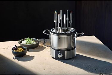 Електричний набір для фондю WMF Lono на 8 осіб: регулювання температури, індукційний горщик 1.2л, з нержавіючої сталі, з тримачем для виделок