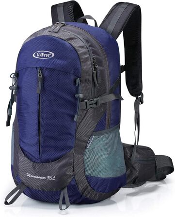 Водонепроникний туристичний рюкзак з чохлом від дощу Відкритий рюкзак Трекінгові рюкзаки для кемпінгу походів і скелелазіння (темно-синій), 4Free 35L