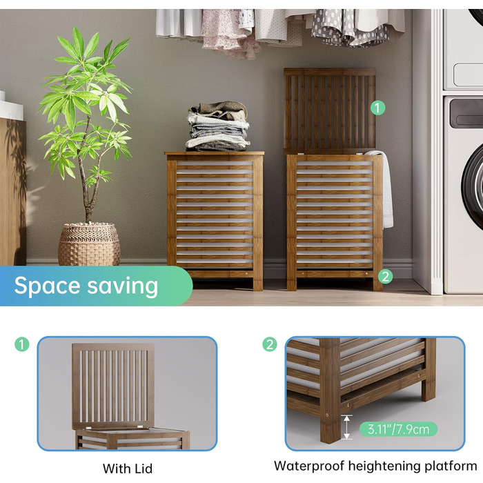 SMIBUY Кошик для білизни з бамбука з кришкою, 30л, для одягу, іграшок, рушників (горіх)