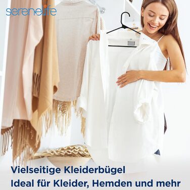 Плечики для одягу SereneLife, 30 шт. Плечики для одягу з пластику, антиковзаючі, економія місця, 0.6 см товщиною, 42 см шириною, ультратонкі та міцні з вирізами на плечах, чорні