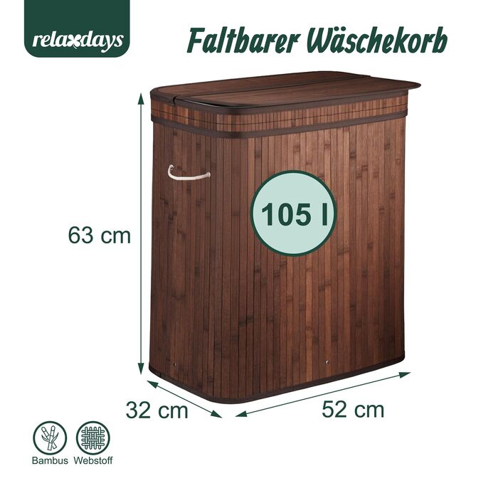 Кошик для білизни Relaxdays з бамбука з 3 відділеннями