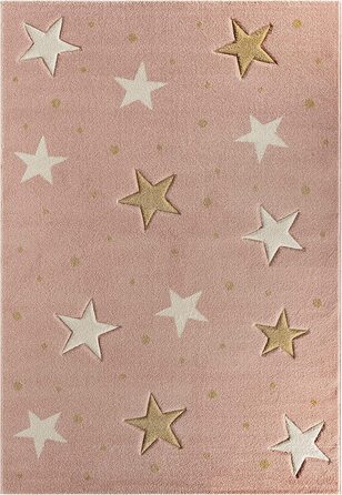 Дитячий м'який зірчастий килим the carpet Moonde, дитячий килим з ефектом зоряного неба, з ефектом високої глибини, легкий у догляді, стійкий до фарбування, Зоряний, Рожевий, (140 х 200 см, рожеві зірки)