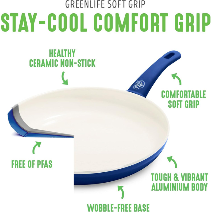 Набір кухонного посуду GreenLife Soft Grip з керамічним антипригарним покриттям, 23 предмета (синій)