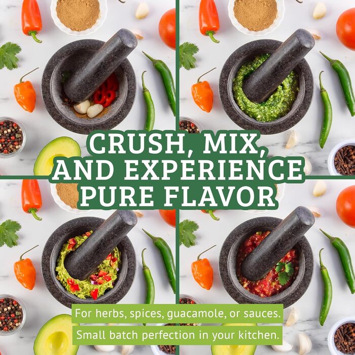 Гранітний ступка з толуштою Morzer – ступка та толуштка для спецій, 16 см, 500 мл