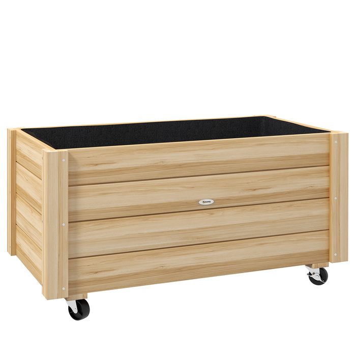 Підвищене грядка, стійке до погодних умов покриття, 4 колеса, натуральне дерево, 89 x 48 x 47 см