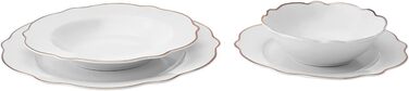 Порцеляновий посуд Karaca Daisy Rose Wave Shape 24 предмети на 6 персон, сервірувальні тарілки, тарілки, тарілки для тортів, миски, комбінований сервіз, порцеляновий посуд