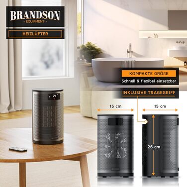Обігрівач Brandson з дистанційним керуванням, 1500 Вт, 2 режими, ECO, захист від перекидання та перегріву