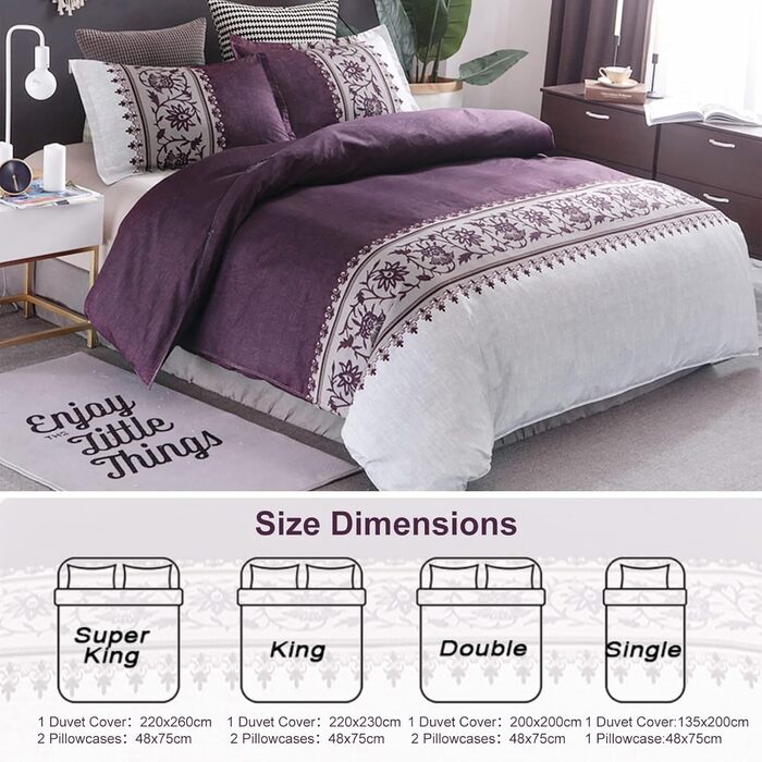 Комплект постільної білизни WONGS BEDDING 135x200 см, 2 шт. и, мікрофібра, фіолетова, на блискавці