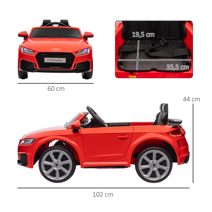 Електромобіль HOMCOM для дітей Audi 12V з пультом дистанційного керування 2,4G, музикою, звуком клаксона, світлодіодною підсвіткою, USB/MP3-роз'ємом, функцією руху назад, для дітей віком 3-5 років, червоний