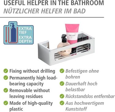 Душова полиця WENKO Power-Loc Bralia, практична душова полиця для ванної кімнати, кріплення без свердління, пластик, 30 х 8,5 х 12 см, хром
