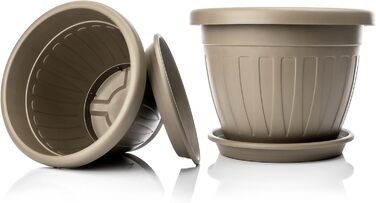 Квітчалка BigDean 3X з підставкою, 50x38 см, мокко - водостійкий горщик для квітів, UV-стійкий, з водозливом, з міцного пластику, для дому та саду, Made in Europe