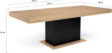 Розсувний обідній стіл Eden, прямокутний, для 6-10 осіб, дерево та чорний колір, 160-200 см