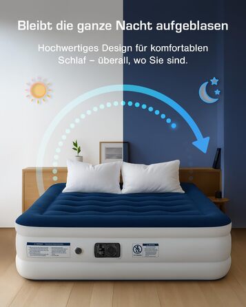 Надувне ліжко Active Era Luxus для 2 осіб з електричним насосом та інтегрованим подушками, 200 x 150 x 36.5 см - ідеально для кемпінгу та гостей