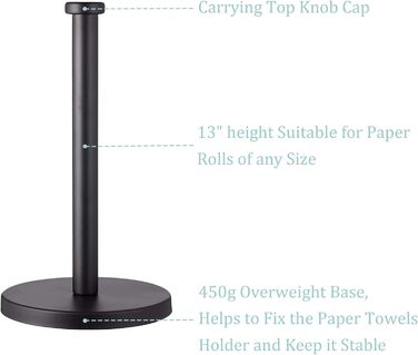 Тримач для паперових рушників на стільницю з мармуровою основою, стійкий диспенсер для кухні та ванної кімнати, чорний