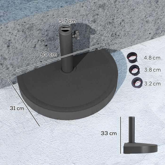 Підставка для парасольки з бетону, напівкругла - утримувач для парасольки, вага для парасольки 32/38/48 мм
