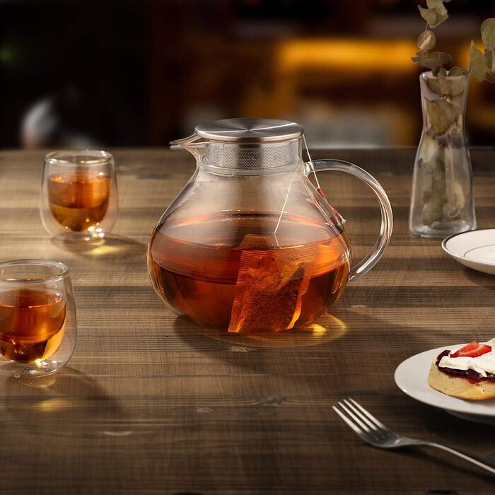 Скляний чайник з чайним фільтром 1,4 л, срібло Ecooe