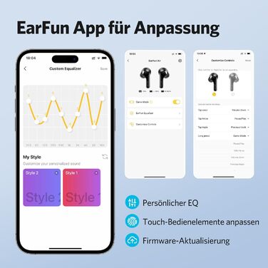 Навушники EarFun Air, 4 мікрофони, батарея 35 годин, IPX7, бездротова зарядка, чорний