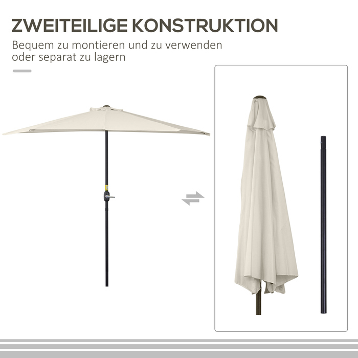 Сонячний парасоль з ручним механізмом, садовий парасоль, парасоль для ринку, металевий, напівкруглий, кремово-білий + чорний