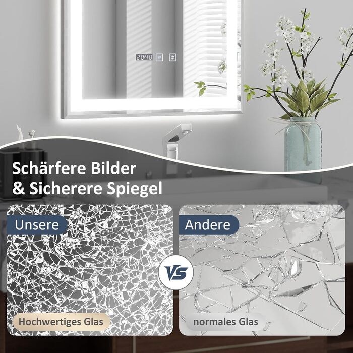 Дзеркало для ванної кімнати YOURLITE з підсвічуванням, 85x55 см, LED, сенсорне керування, 3 кольори світла, регулювання яскравості, антизапар, горизонтальне/вертикальне, IP44, білий (Silver-5070)