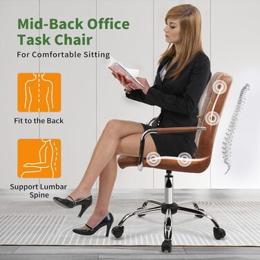 Крісло офісне Clatina Leder з підлокітниками, шкіряне, ергономічне, поворотне, регульоване по висоті, для дому та офісу, коричневе, 160 кг, 1 шт.