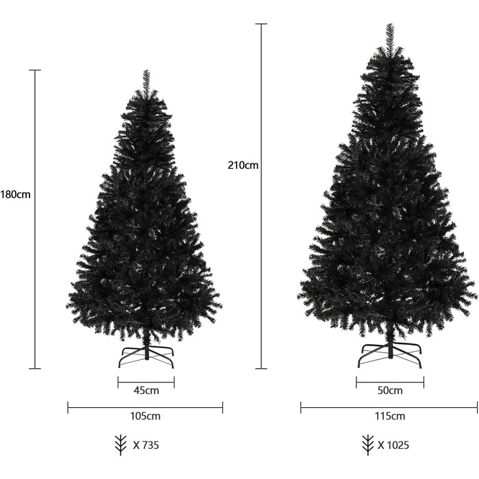 Ялинка САЛКАР штучна з 868 вершинами, ялинка штучна швидкого будівництва з урахуванням рослинності. Підставка для різдвяної ялинки, Різдвяна прикраса - 2,1 м (Чорний, 180 см)