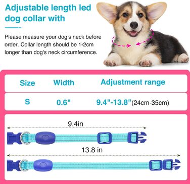 Світлодіодний нашийник для собак KOSKILL, що перезаряджається, водонепроникний, що світиться (синій, S)