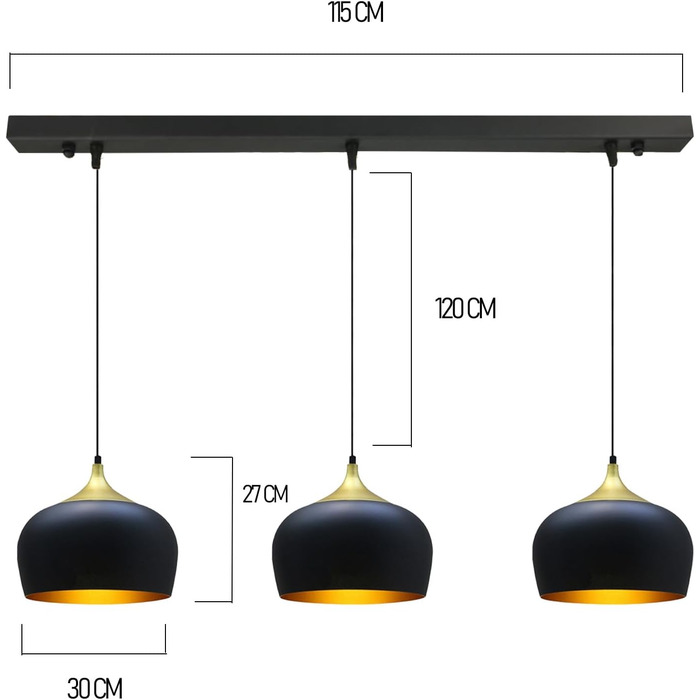 Підвісний світильник Bamyum Circle 3-Light Black Gold Ø30 см, вінтажний E27 Обідній настільний світильник